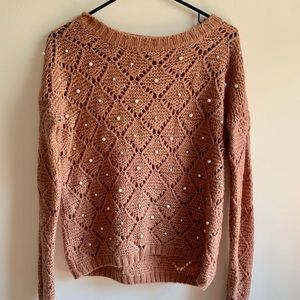 (NWOT) Angie’s Pink sweater with white pearls